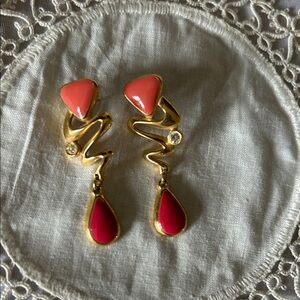 Vintage Gold-Tone Pink Drop Dangle Earrings